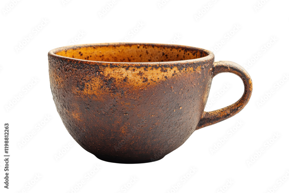 Ceramic cup with rustic texture and warm colors situated on a flat surface with natural lighting Ceramic cup with rustic texture and warm colors situated on a flat surface with natural lighting