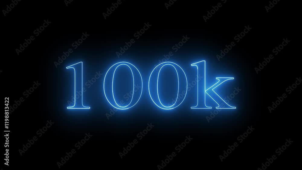 neon glowing 100 k word animation on a black background. neon glowing 100 k word animation on a black background.