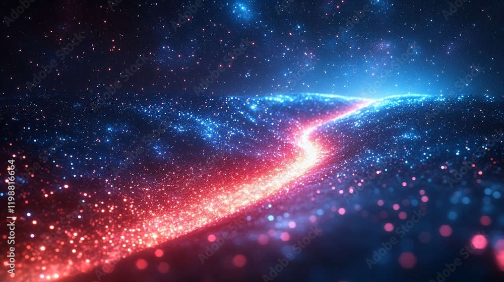 Fototapeta premium Glowing Cosmic Path: A Serene Abstract Landscape of Red and Blue