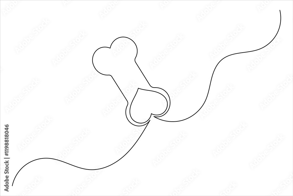 Obraz premium Dog bone one line drawing art of isolated continuous outline vector icon