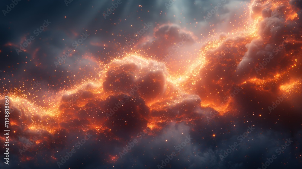 Fototapeta premium Fiery Cloudscape: Ember-Lit Clouds in a Dramatic, Celestial Artwork