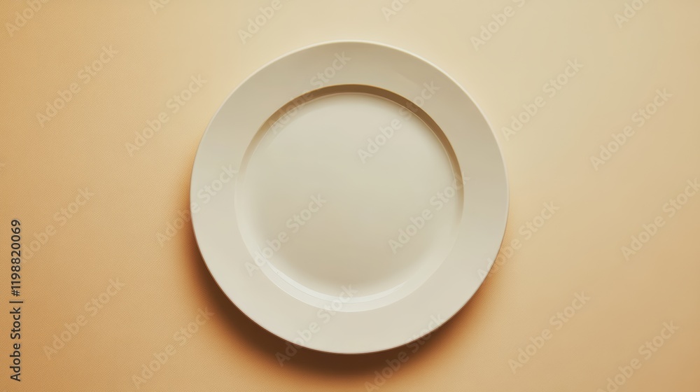A simple white plate placed on a soft beige background, showcasing a minimalist design. Ideal for culinary themes, dining settings, and modern aesthetics. A simple white plate placed on a soft beige background, showcasing a minimalist design. Ideal for culinary themes, dining settings, and modern aesthetics.