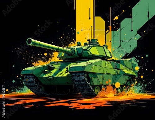 Modern Military Tank Illustration Abstract Art photo