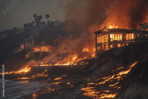 Houses burning in wildfire photo