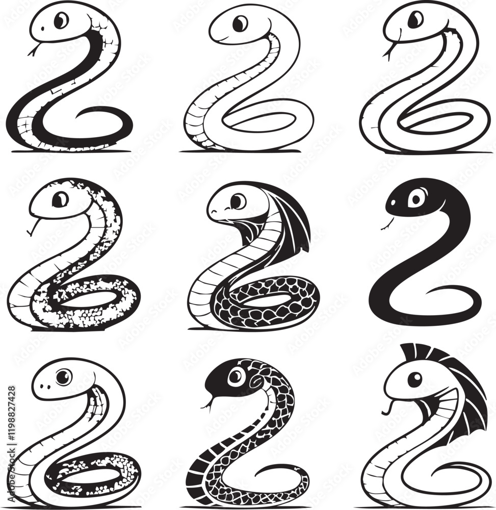 Fototapeta premium 2025 Chinese New Year snake reptile, black snake vector illustration.