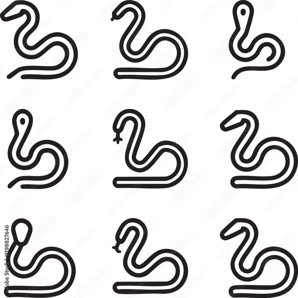 2025 Chinese New Year snake reptile, black snake vector illustration. 2025 Chinese New Year snake reptile, black snake vector illustration.