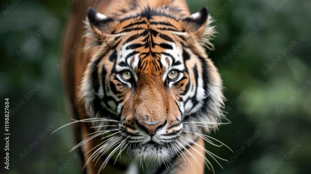 Fototapeta premium Majestic Close-Up of a Powerful Tiger in its Natural Habitat, Showcasing Striking Features, Intense Gaze, and Unique Stripes for Wildlife Photography