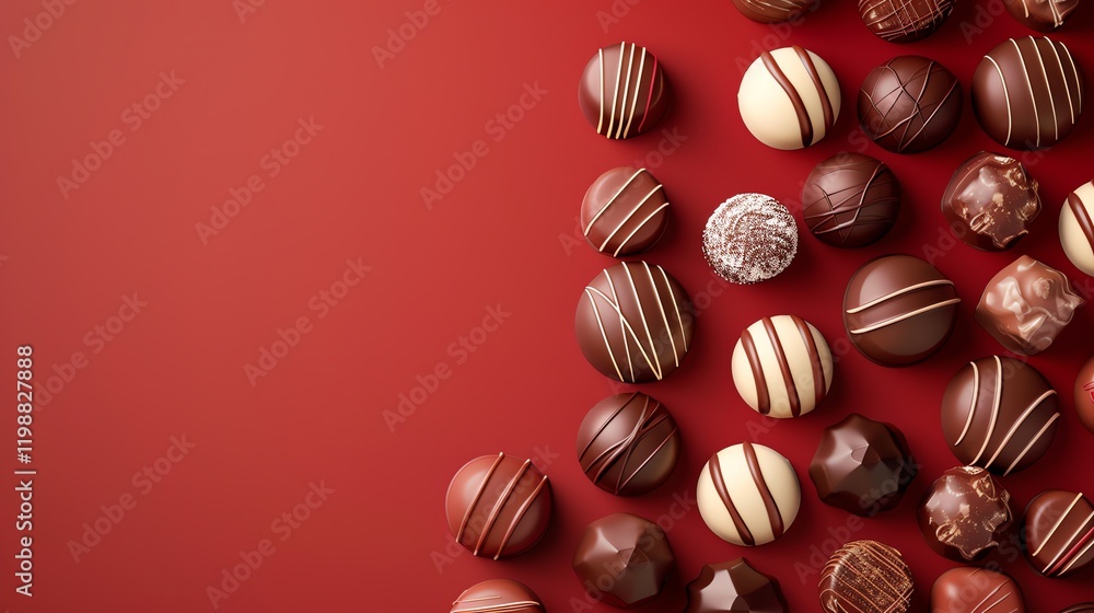 Fototapeta premium An assortment of chocolate candies on a red background.