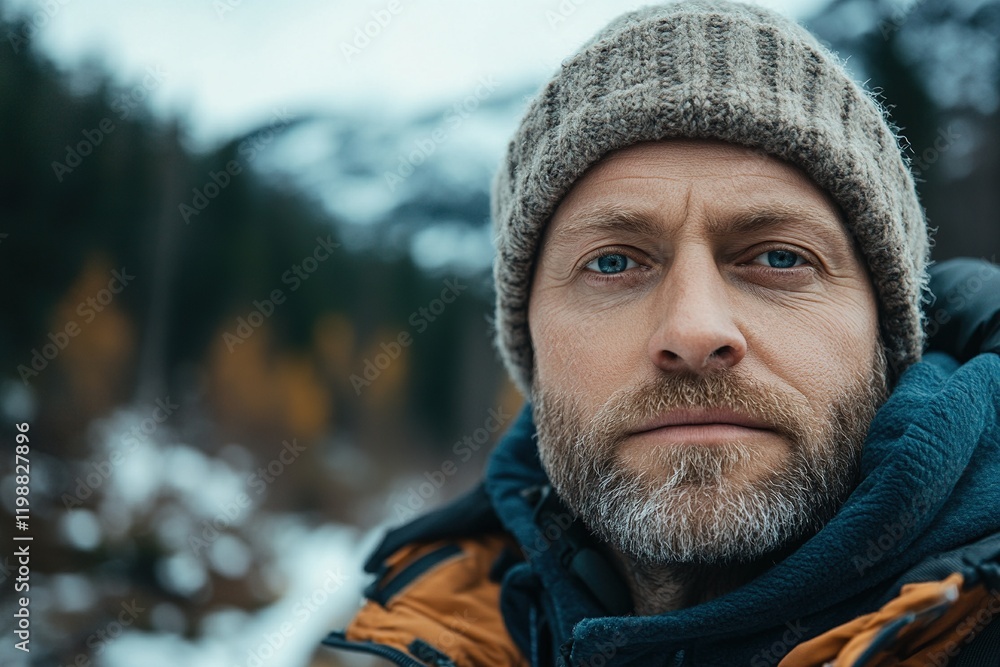 A close-up portrait of a man in a winter setting, showcasing nature's beauty and adventure. A close-up portrait of a man in a winter setting, showcasing nature's beauty and adventure.