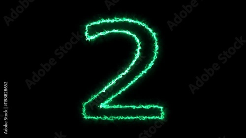 number 2 text neon glowing sign animation on a black background.