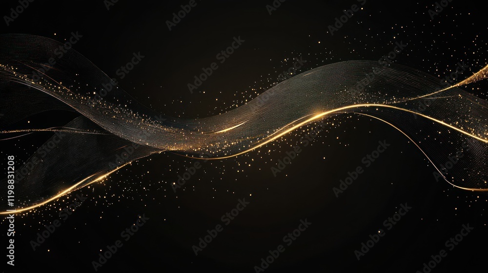 A black background showcasing a glowing circular golden line, with delicate sparkles radiating outward A black background showcasing a glowing circular golden line, with delicate sparkles radiating outward