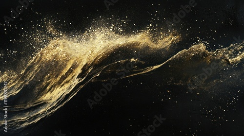 Wallpaper Mural A black background with a bold golden wave glowing intensely, leaving trails of sparkling particles behind. Torontodigital.ca