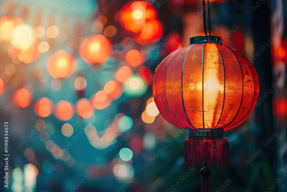 Obraz premium Beautiful holiday composition for happy celebrate chinese festival of lanterns, abstract vivid composition consists of fictional unreal fantastic vision on background
