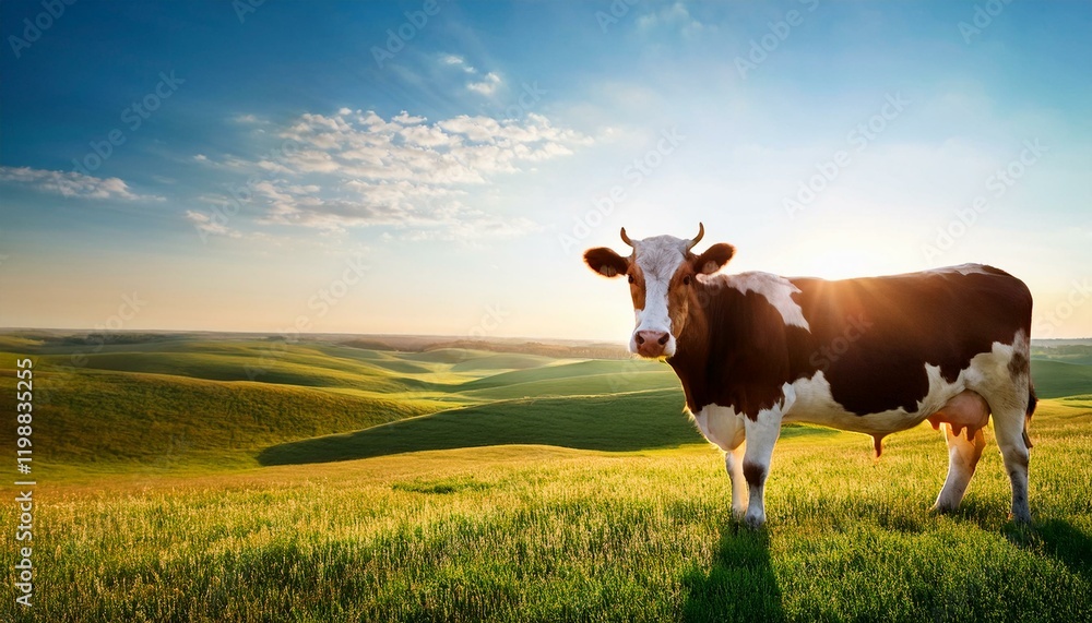 Cow in beautiful land, copyspace for text
Cow in beautiful land, copyspace for text