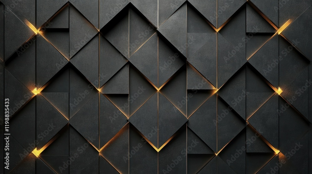 Obraz premium A flat black background with a diamond-shaped gold and silver grid pattern subtly glowing under soft light