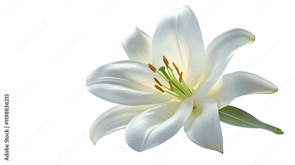 A beautiful white lily flower isolated on a white background, showcasing its delicate petals and natural elegance A beautiful white lily flower isolated on a white background, showcasing its delicate petals and natural elegance
