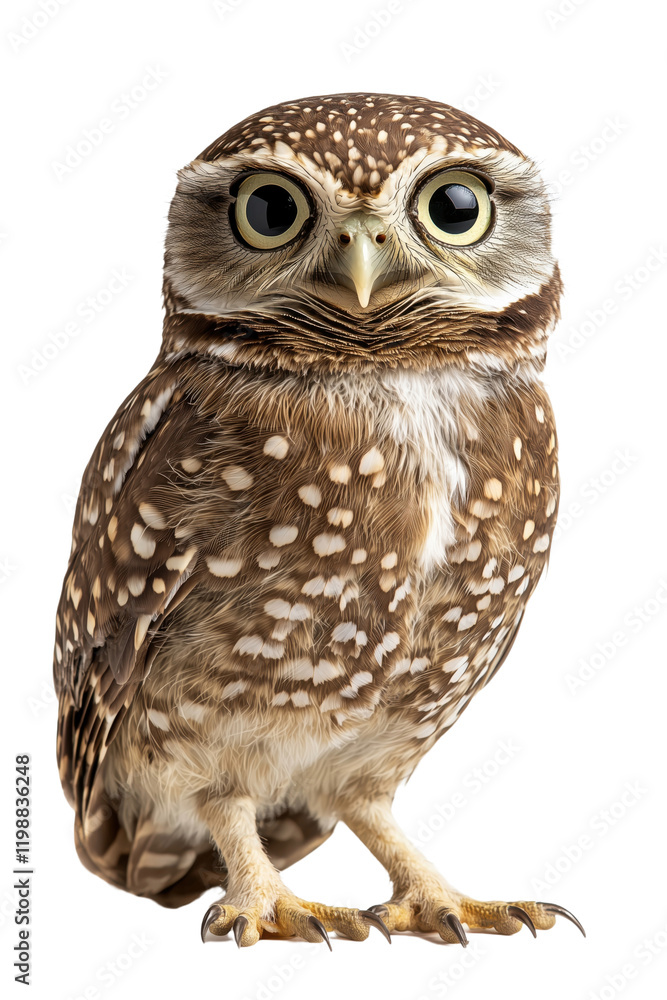 Naklejka premium an owl, isolated on a transparent background, portrait-oriented, close-up photography