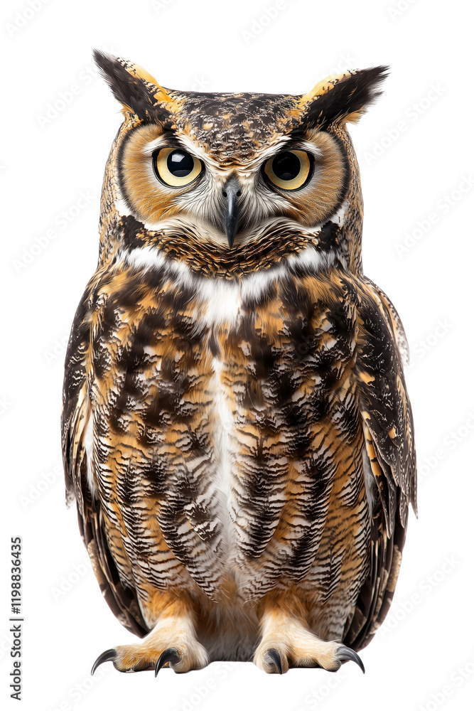 Obraz premium an owl, isolated on a transparent background, portrait-oriented, close-up photography
