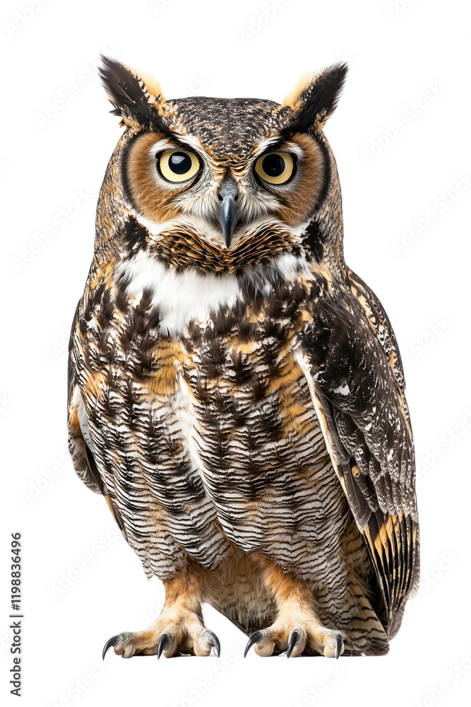 Fototapeta premium an owl, isolated on a transparent background, portrait-oriented, close-up photography