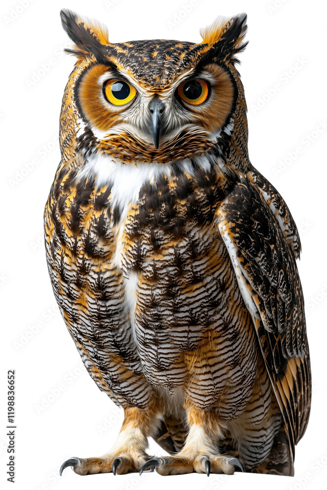 Obraz premium an owl, isolated on a transparent background, portrait-oriented, close-up photography