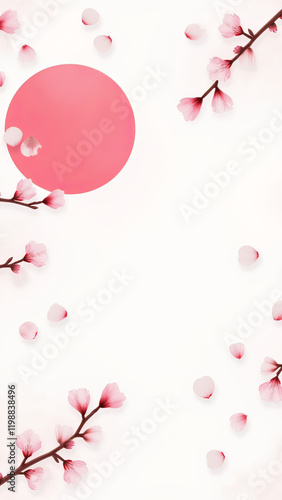 Minimalist Japanese Cherry Blossom Illustration, Tranquil Harmony in Design
