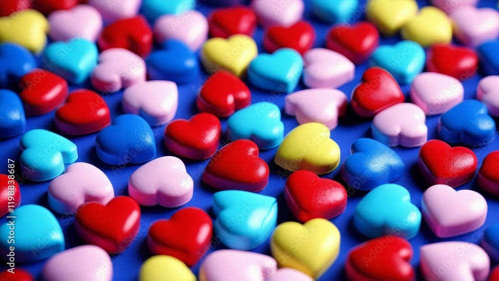 many different colored hearts lie on a blue background many different colored hearts lie on a blue background