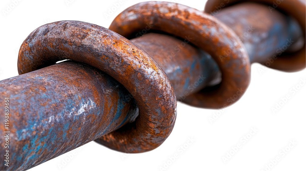 Close-up of rusty iron chain links showcasing texture and weathering over time. transparent background Close-up of rusty iron chain links showcasing texture and weathering over time. transparent background
