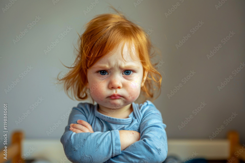Expressive toddler with red hair showcasing emotion Expressive toddler with red hair showcasing emotion