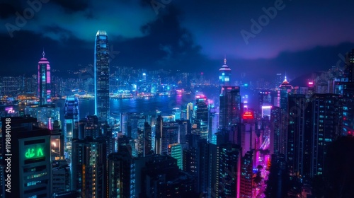 Wallpaper Mural Vibrant City Night Skyline with Colorful Lights and Illuminated Buildings Torontodigital.ca