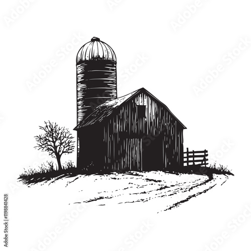 old barn and silo