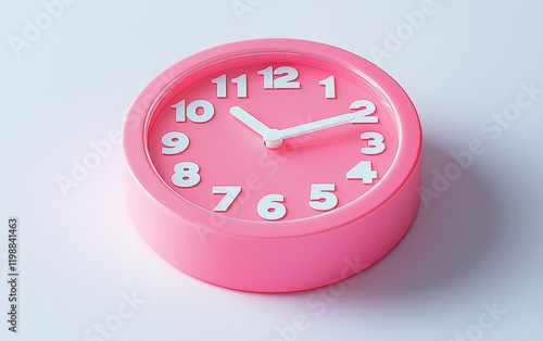 Vibrant pink alarm clock with white numbers, placed on a stark white background photo