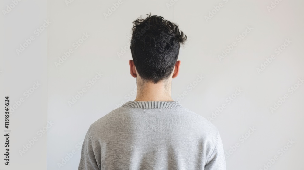 Man standing with his back to the camera on a white background Man standing with his back to the camera on a white background