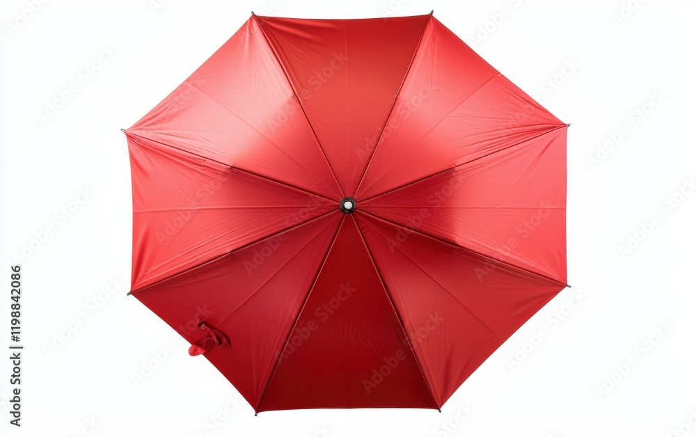 Vibrant red umbrella with a sleek design, isolated on a bright white background