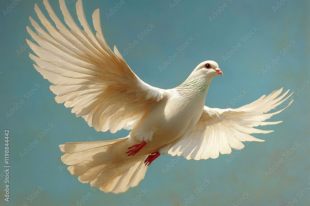 Fototapeta premium White Dove Soaring Above a Waving Flag, Evoking Peace and Freedom