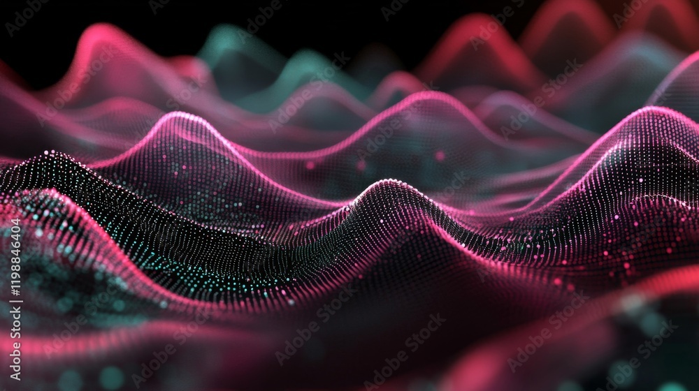 Abstract Pink and Cyan Particle Waves, Dynamic Data Flow Background Abstract Pink and Cyan Particle Waves, Dynamic Data Flow Background