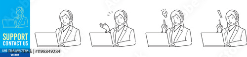 コールセンターのサポートの女性 サポート ベクターイラスト
