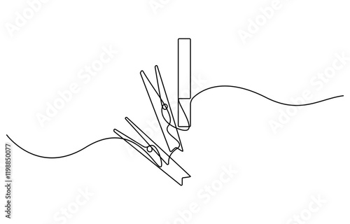 illustration of clothespin one continuous line art, Wooden clothespin in one continuous line drawing vector illustration