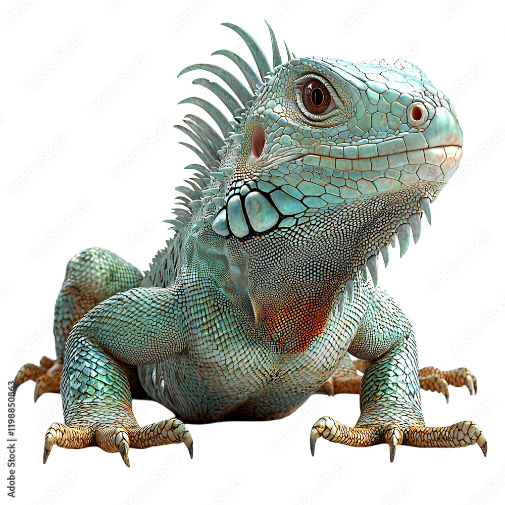 Fototapeta premium A detailed illustration of a vibrant blue iguana with a textured skin.