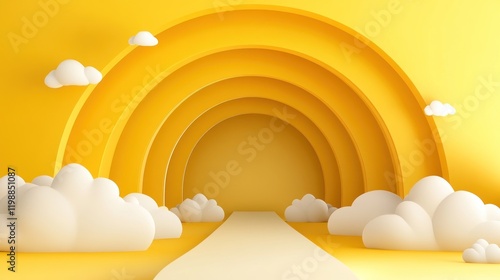 Bright yellow archway with white clouds