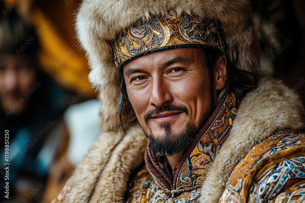 A man in traditional attire and fur hat, exuding cultural heritage and pride. A man in traditional attire and fur hat, exuding cultural heritage and pride.