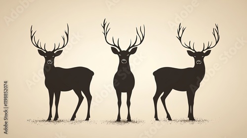 Three stylized deer silhouettes with antlers on a neutral background.