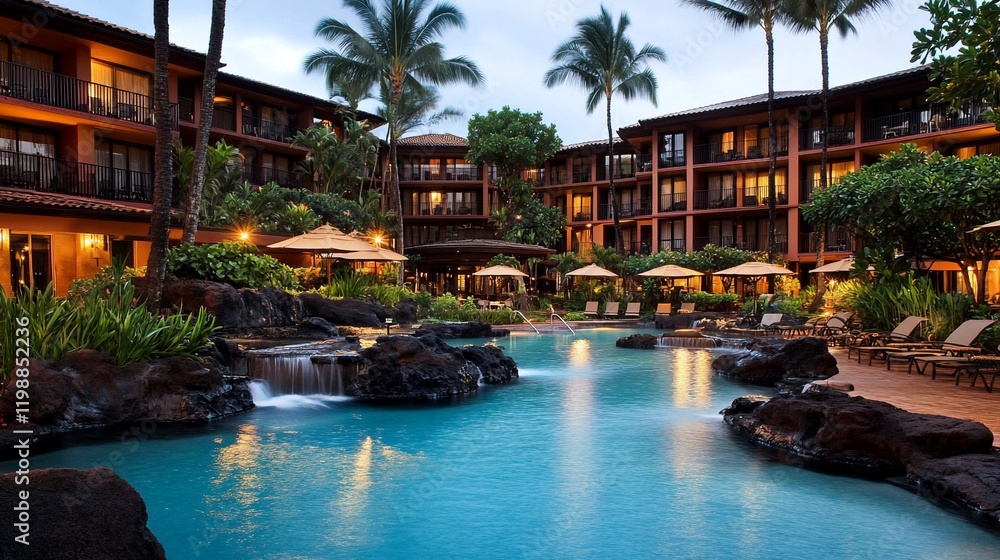 Fototapeta premium Tranquil Evening at a Luxurious Hawaiian Resort