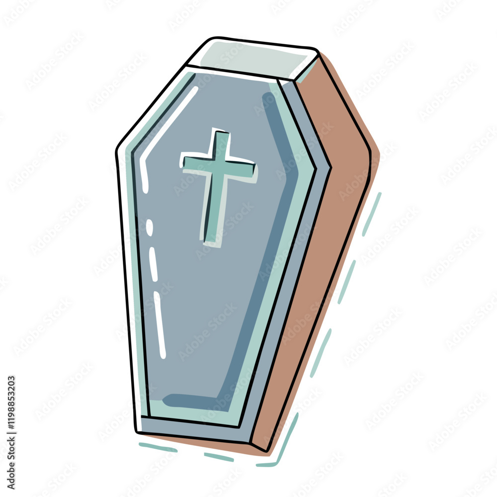 Obraz premium Gray-Brown Coffin Icon with Green Cross on Transparent Background