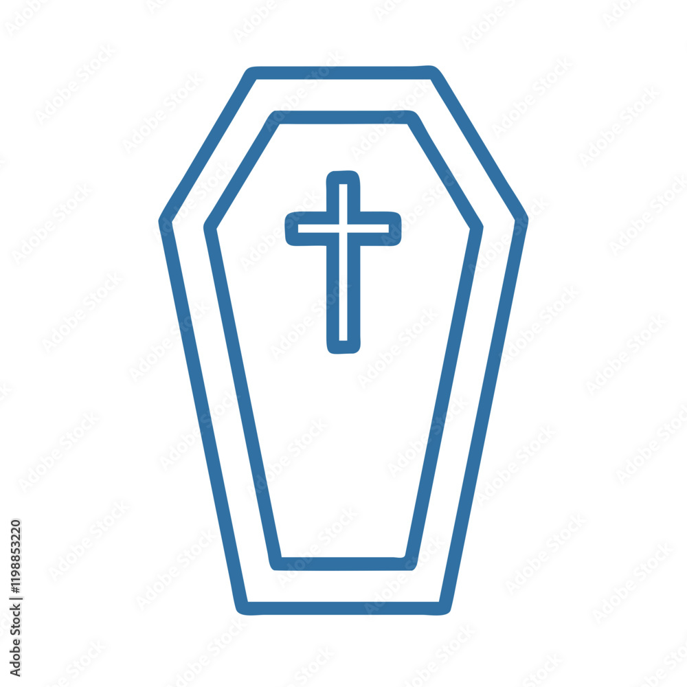 Blue Coffin Icon with Blue Cross on Transparent Background Blue Coffin Icon with Blue Cross on Transparent Background