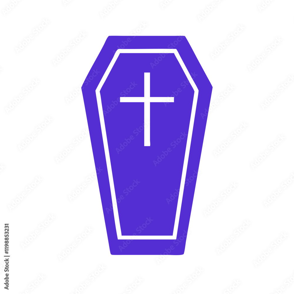 Purple Coffin Icon with White Cross on Transparent Background Purple Coffin Icon with White Cross on Transparent Background