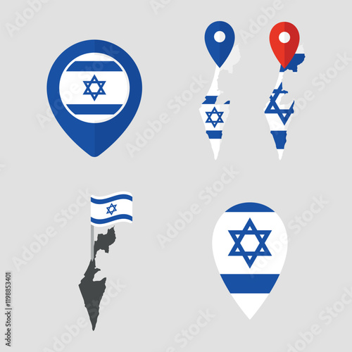 Israel flag icons set, national flag of State of Israel