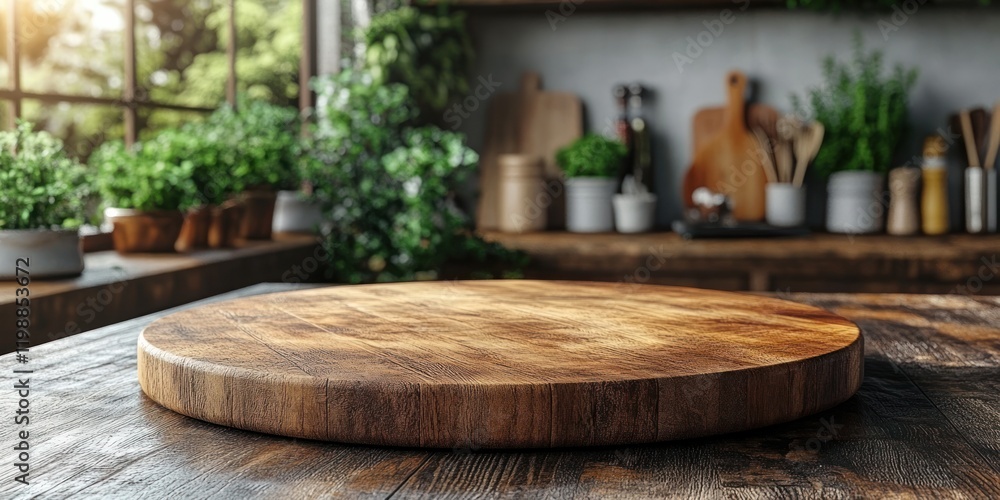 Rustic Wooden Cutting Board on Dark Table in Kitchen Setting Rustic Wooden Cutting Board on Dark Table in Kitchen Setting