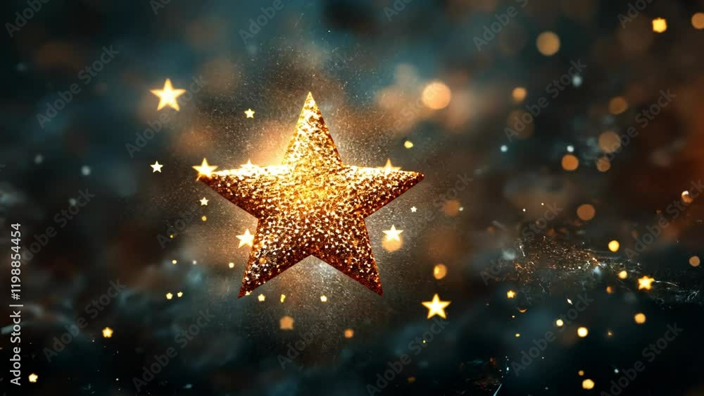 shiny gold glitter with gold stars floating on dark background, festive dreamy sparkle abstract background shiny gold glitter with gold stars floating on dark background, festive dreamy sparkle abstract background