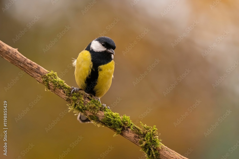Great Tit on Mossy Branch: Autumn Serenity Great Tit on Mossy Branch: Autumn Serenity