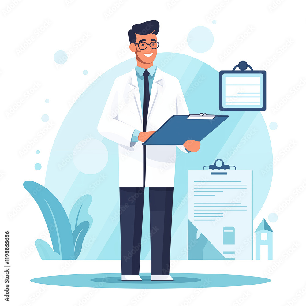 Healthcare Professional Holding Clipboard and Stethoscope in Medical Setting, Digital Illustration for Website Background Healthcare Professional Holding Clipboard and Stethoscope in Medical Setting, Digital Illustration for Website Background